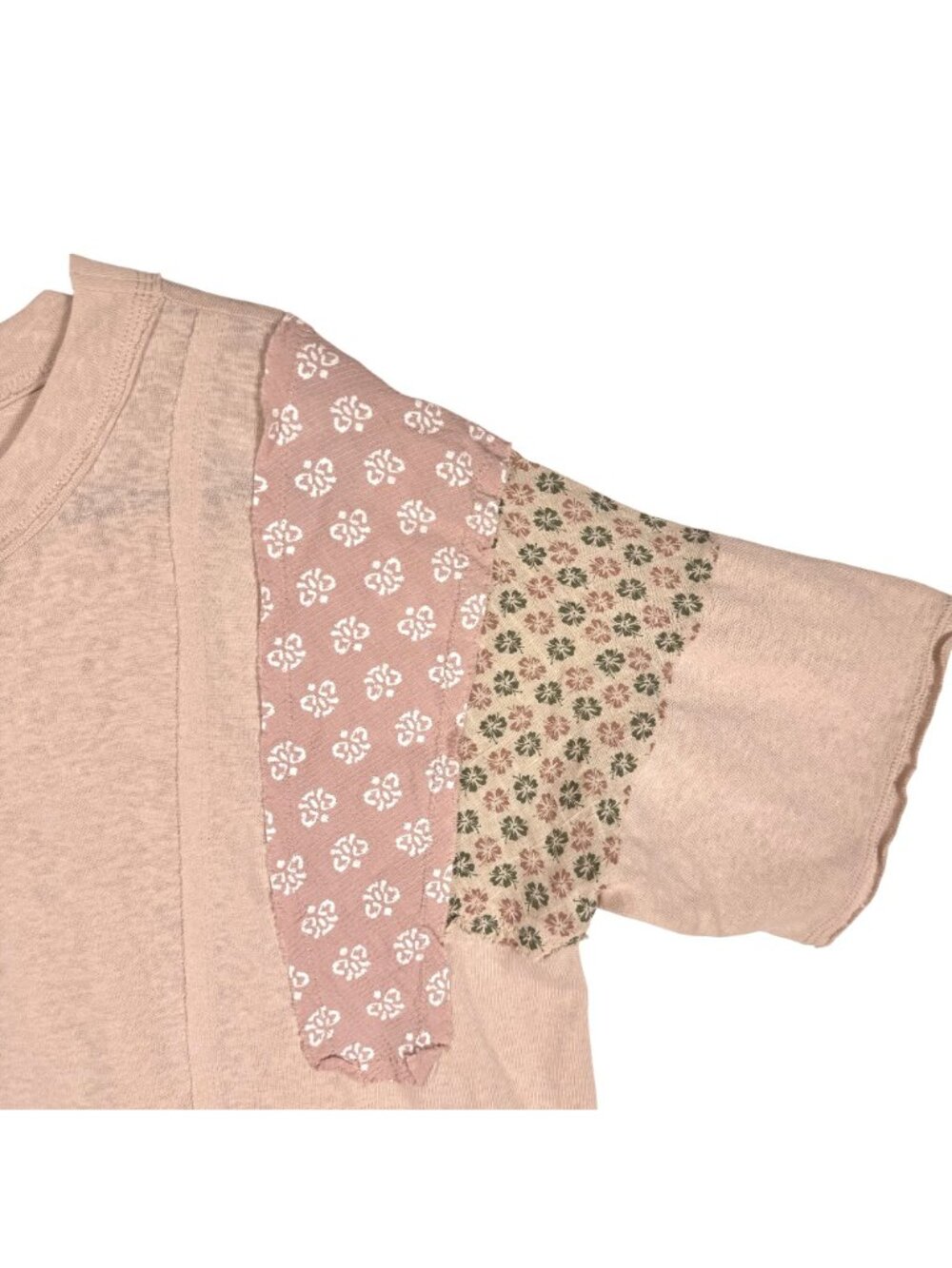 Easel Womens Oversized Floral Patchwork Short Sleeve Top L Boho Cottagcore Pink - Picture 2 of 12